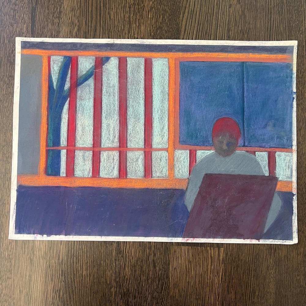 Colorful and graphic large original pastel drawing